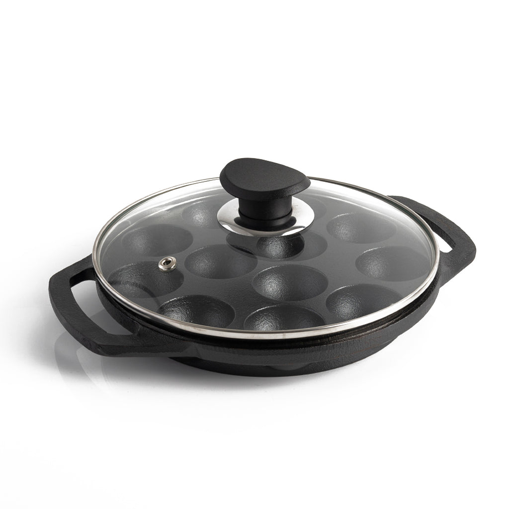 Cast Iron Cookware Appam Patra with Lid
