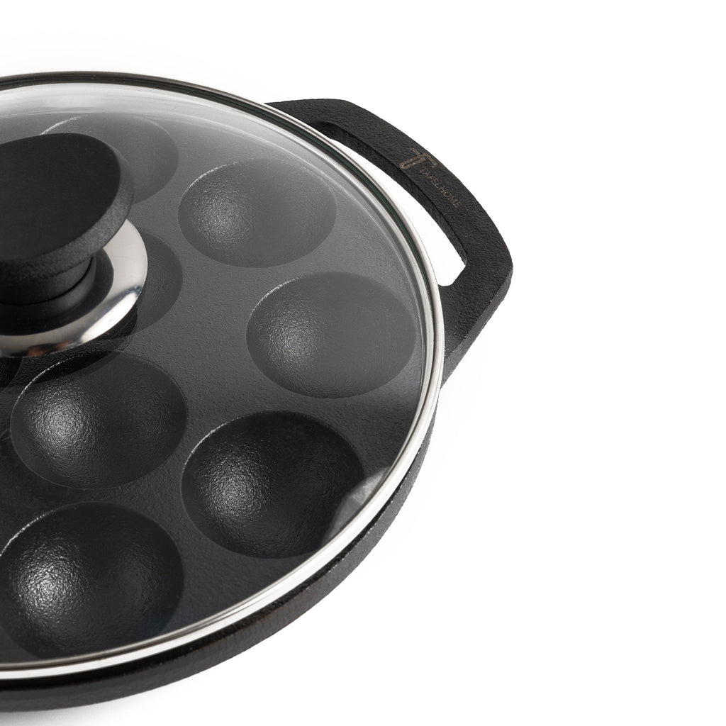 Cast Iron Cookware Appam Patra with Lid